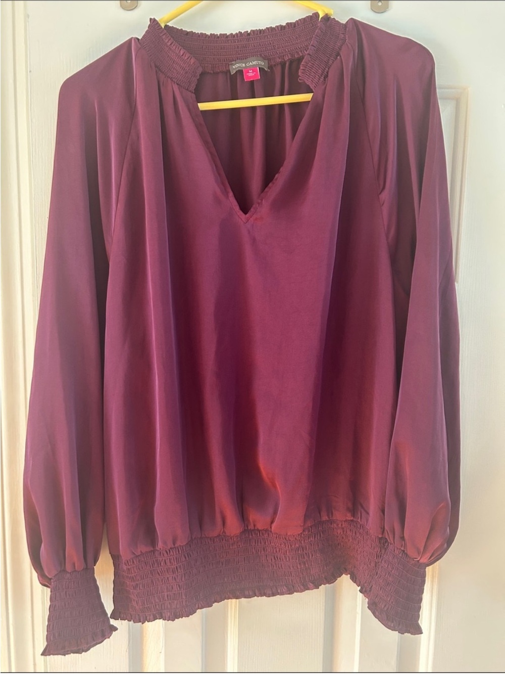 Vince Camuto V-Neck Balloon Sleeve Blouse in Plum - Picture 2 of 4
